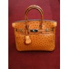 Sac Hermès Birkin 25 cm en autruche orange