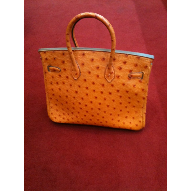 Sac Hermès Birkin 25 cm en autruche orange