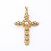 Pendentif croix perle et turquoises en or jaune 18k